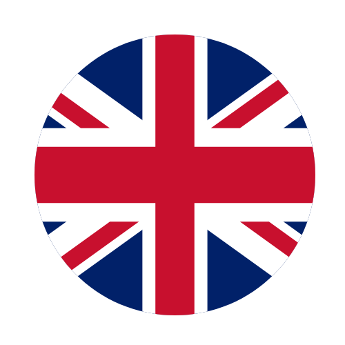 Round sticker with the Union Jack flag on a white background