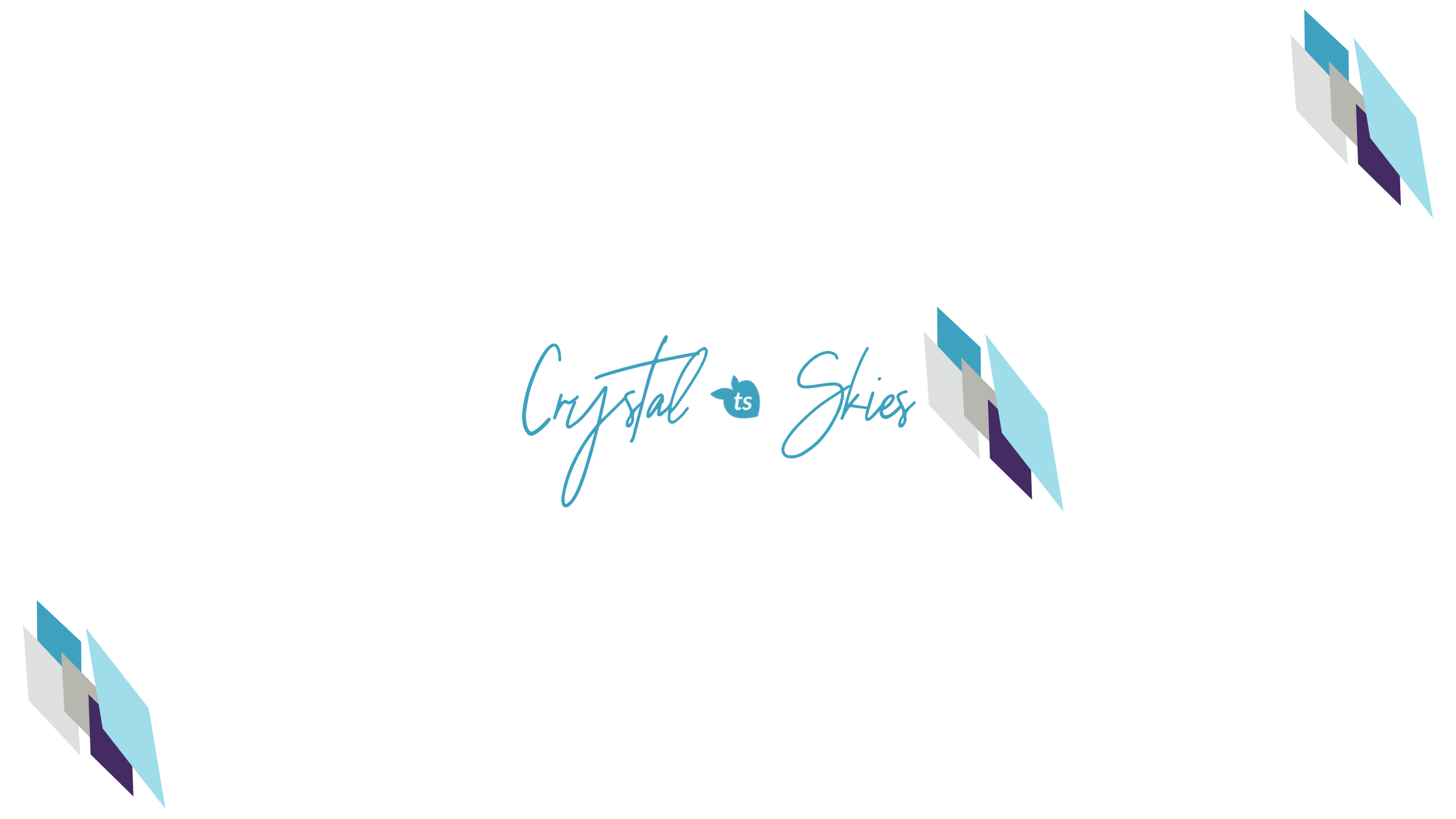 Logo with 'Crystal Skies' text and abstract shapes on a white background